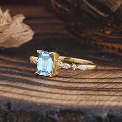 4 Prong Timeless Emerald Cut Aquamarine Engagement Ring