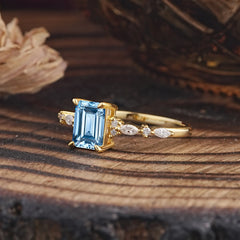 4 Prong Timeless Emerald Cut Aquamarine Engagement Ring