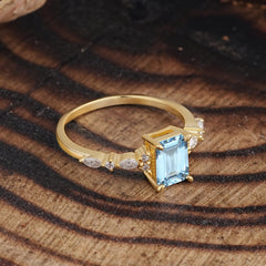 4 Prong Timeless Emerald Cut Aquamarine Engagement Ring