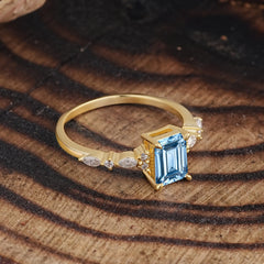 4 Prong Timeless Emerald Cut Aquamarine Engagement Ring