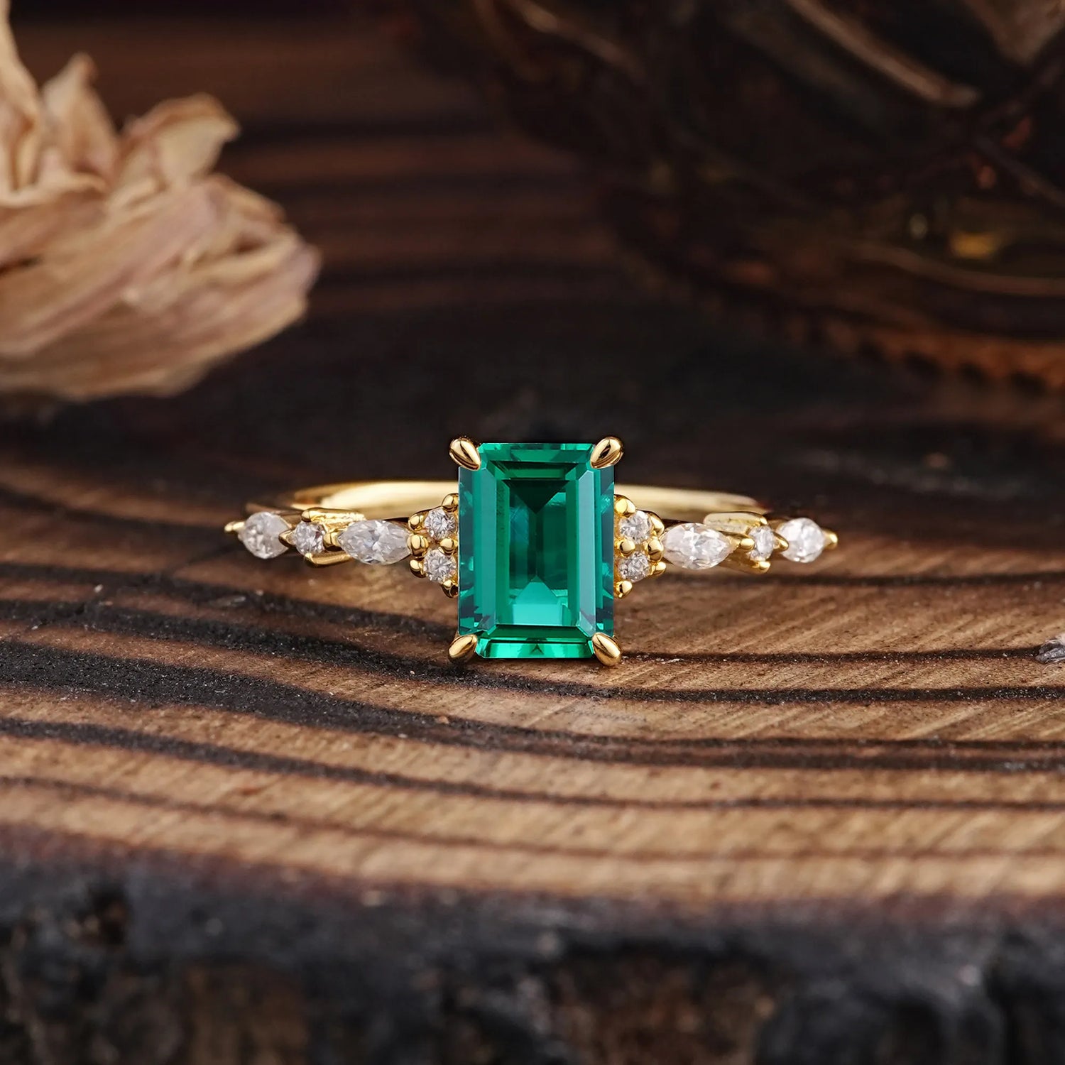 4 Prong Timeless Emerald Cut Emerald Engagement Ring