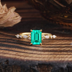 4 Prong Timeless Emerald Cut Emerald Engagement Ring