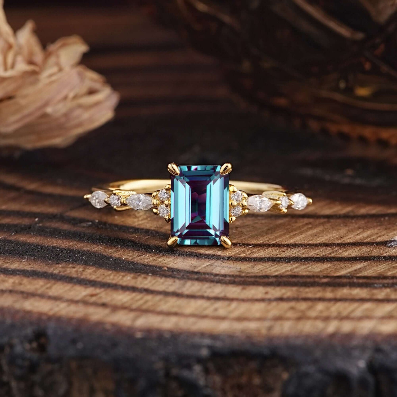4 Prong Timeless Emerald Cut Alexandrite Engagement Ring