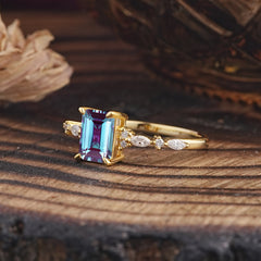 4 Prong Timeless Emerald Cut Alexandrite Engagement Ring