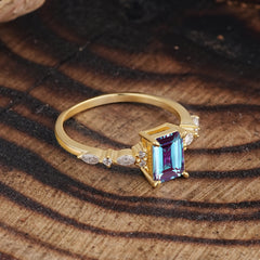 4 Prong Timeless Emerald Cut Alexandrite Engagement Ring