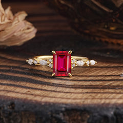 4 Prong Timeless Emerald Cut Ruby Engagement Ring
