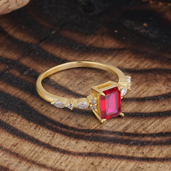 4 Prong Timeless Emerald Cut Ruby Engagement Ring