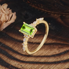 4 Prong Timeless Emerald Cut Peridot Engagement Ring