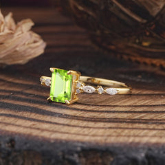 4 Prong Timeless Emerald Cut Peridot Engagement Ring