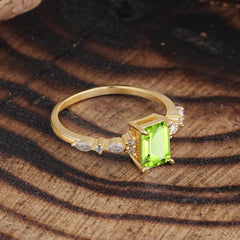 4 Prong Timeless Emerald Cut Peridot Engagement Ring
