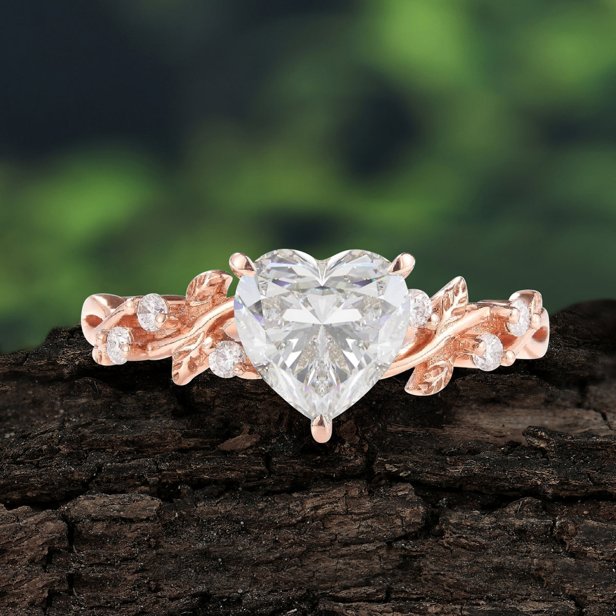 Classic Heart Cut Moissanite Leaf Engagement Ring