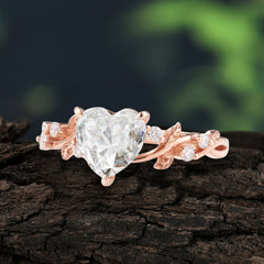 Classic Heart Cut Moissanite Leaf Engagement Ring