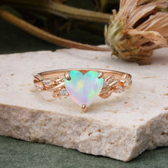 Classic 3 Prong Heart Cut Opal Leaf Engagement Ring