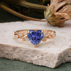 Classic 3 Prong Heart Cut Tanzanite Leaf Engagement Ring