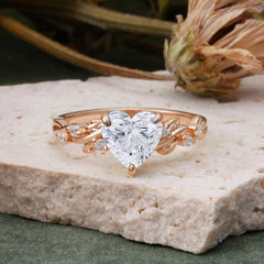 Classic Heart Cut Lab Diamond Leaf Engagement Ring