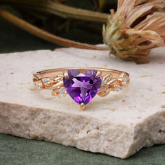 Classic 3 Prong Heart Cut Amethyst Leaf Engagement Ring