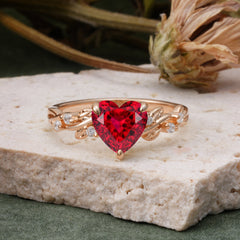 Classic 3 Prong Heart Cut Ruby Leaf Engagement Ring