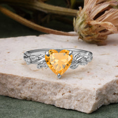 Classic 3 Prong Heart Cut Citrine Leaf Engagement Ring