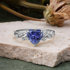 Classic 3 Prong Heart Cut Tanzanite Leaf Engagement Ring