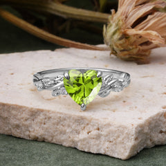 Classic 3 Prong Heart Cut Peridot Leaf Engagement Ring