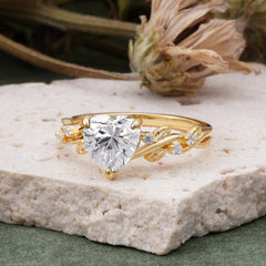 Classic Heart Cut Moissanite Leaf Engagement Ring
