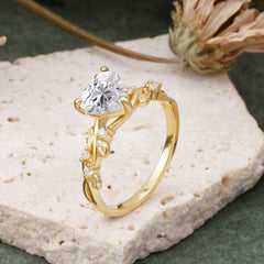 Classic Heart Cut Moissanite Leaf Engagement Ring