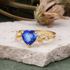 Classic 3 Prong Heart Cut Sapphire Leaf Engagement Ring
