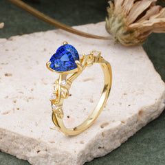 Classic 3 Prong Heart Cut Sapphire Leaf Engagement Ring