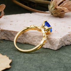 Classic 3 Prong Heart Cut Sapphire Leaf Engagement Ring