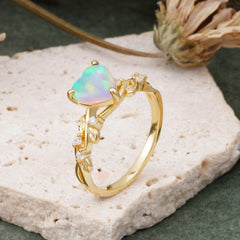 Classic 3 Prong Heart Cut Opal Leaf Engagement Ring