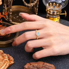 Classic 3 Prong Heart Cut Opal Leaf Engagement Ring