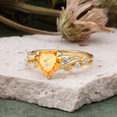 Classic 3 Prong Heart Cut Citrine Leaf Engagement Ring
