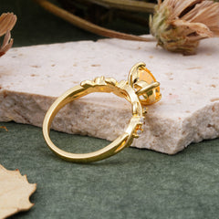 Classic 3 Prong Heart Cut Citrine Leaf Engagement Ring