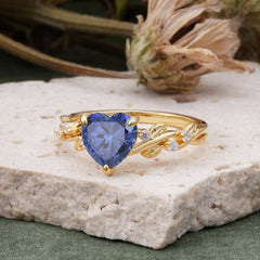 Classic 3 Prong Heart Cut Tanzanite Leaf Engagement Ring