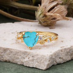 Classic 3 Prong Heart Cut Turquoise Leaf Engagement Ring