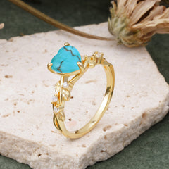 Classic 3 Prong Heart Cut Turquoise Leaf Engagement Ring