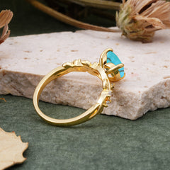 Classic 3 Prong Heart Cut Turquoise Leaf Engagement Ring