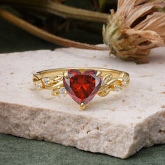 Classic 3 Prong Heart Cut Garnet Leaf Engagement Ring