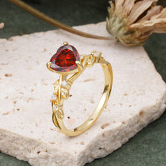 Classic 3 Prong Heart Cut Garnet Leaf Engagement Ring