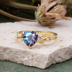 Classic 3 Prong Heart Cut Alexandrite Leaf Engagement Ring