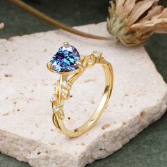 Classic 3 Prong Heart Cut Alexandrite Leaf Engagement Ring