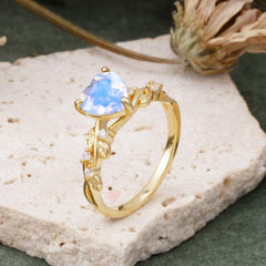 Classic 3 Prong Heart Cut Moonstone Leaf Engagement Ring