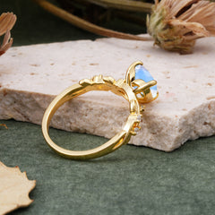 Classic 3 Prong Heart Cut Moonstone Leaf Engagement Ring