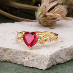 Classic 3 Prong Heart Cut Ruby Leaf Engagement Ring