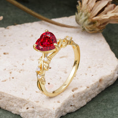 Classic 3 Prong Heart Cut Ruby Leaf Engagement Ring