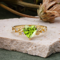 Classic 3 Prong Heart Cut Peridot Leaf Engagement Ring