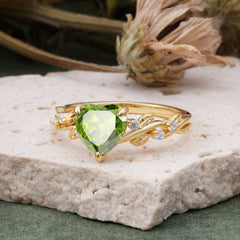 Classic 3 Prong Heart Cut Peridot Leaf Engagement Ring