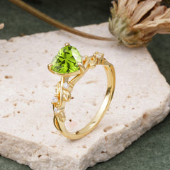 Classic 3 Prong Heart Cut Peridot Leaf Engagement Ring