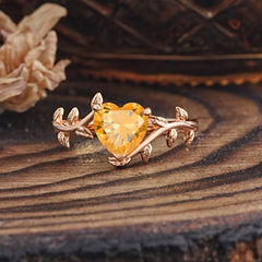 Unique Design Heart Cut Citrine Leaf Engagement Ring