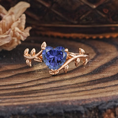 Unique Design Heart Cut Tanzanite Leaf Engagement Ring